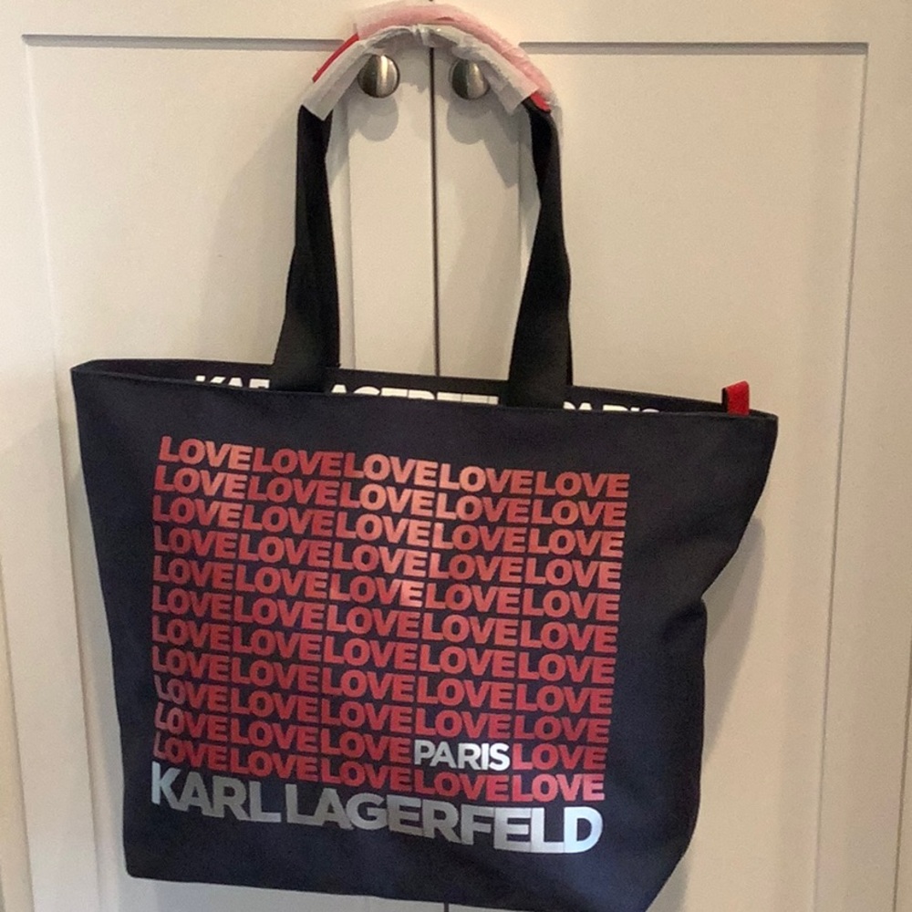 Karl Lagerfeld “LOVE” Navy blue and Red Denim Tote Bag